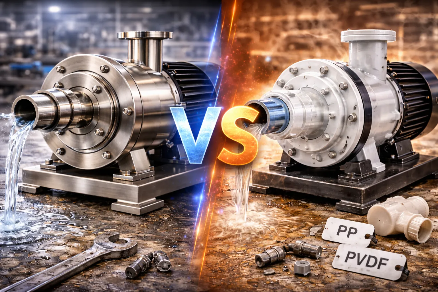 پمپ استیل vs پمپ پلاستیکی (پلی‌پروپیلن و PVDF)